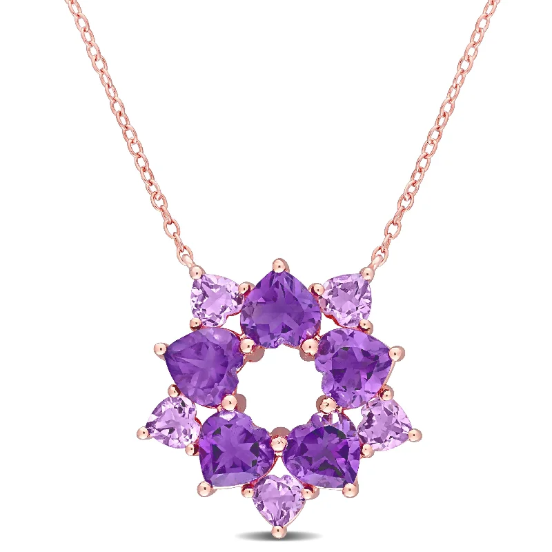 Women charm necklaces -Miadora Rose Plated Sterling Silver Amethyst Floral Station Necklace