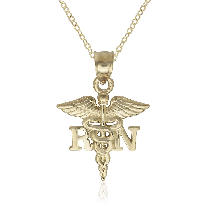 Women delicate gold necklaces -Curata 14K Yellow Gold 18" Nurse Caduceus Pendant Necklace Necklace