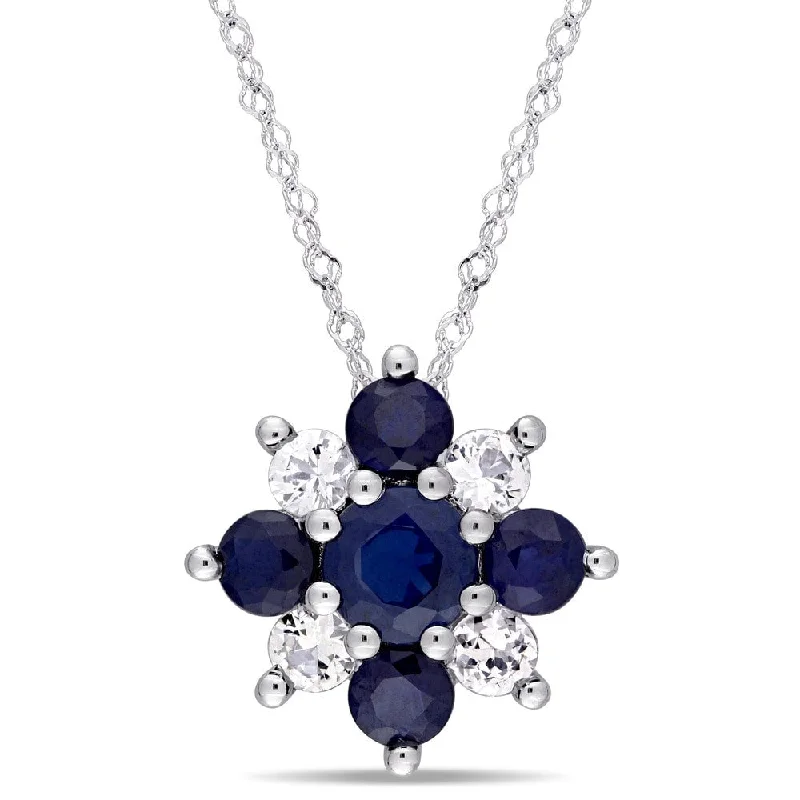 Women trendy necklaces -Miadora Signature Collection 14k White Gold Blue and White Sapphire Floral-Inspired Necklace