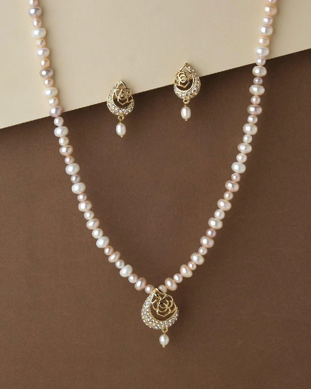 Gold necklaces for women -Rosy Pearl Necklace Set