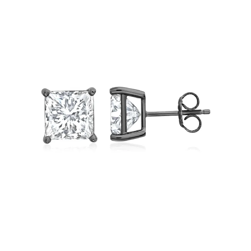 Women pearl drop earrings -Crislu Black Rhodium Sterling Silver Princess Cut Cubic Zirconia Stud Earrings