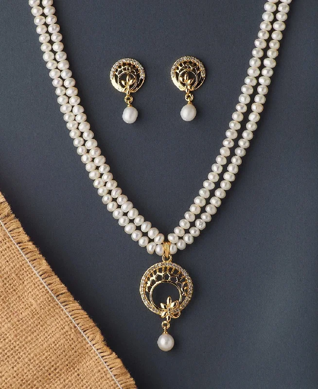 Women monogram necklaces -Trendy Real Pearl Necklace Set