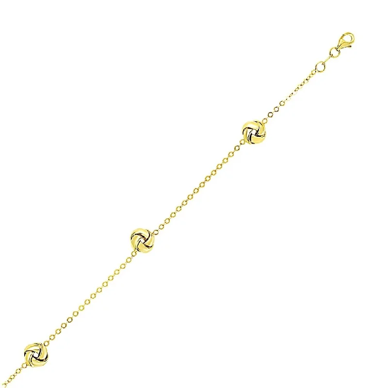 Women pearl bangles and bracelets -14k Yellow Gold Shiny Love Knot Station Chain Bracelet