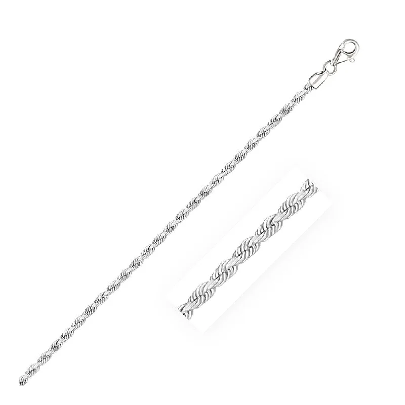 Women vintage charm bangles and bracelets -2.5mm 14k White Gold Solid Diamond Cut Rope Bracelet