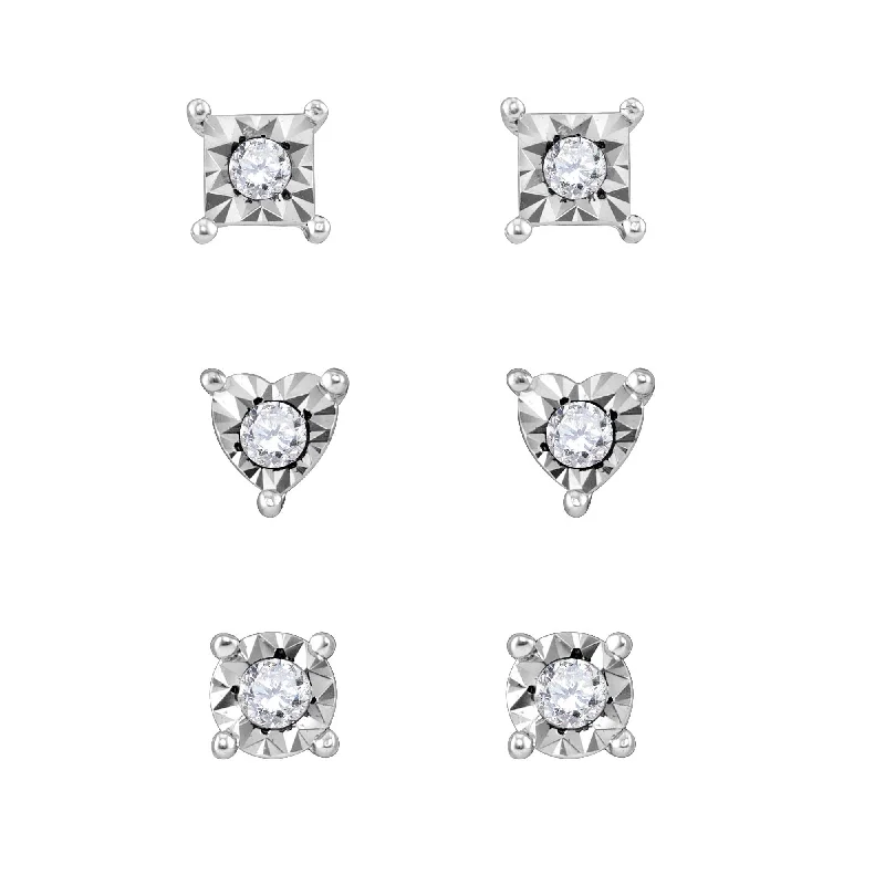 Women classic stud earrings -1/4 CTW Diamond 3-Pair Stud Earrings in Sterling Silver