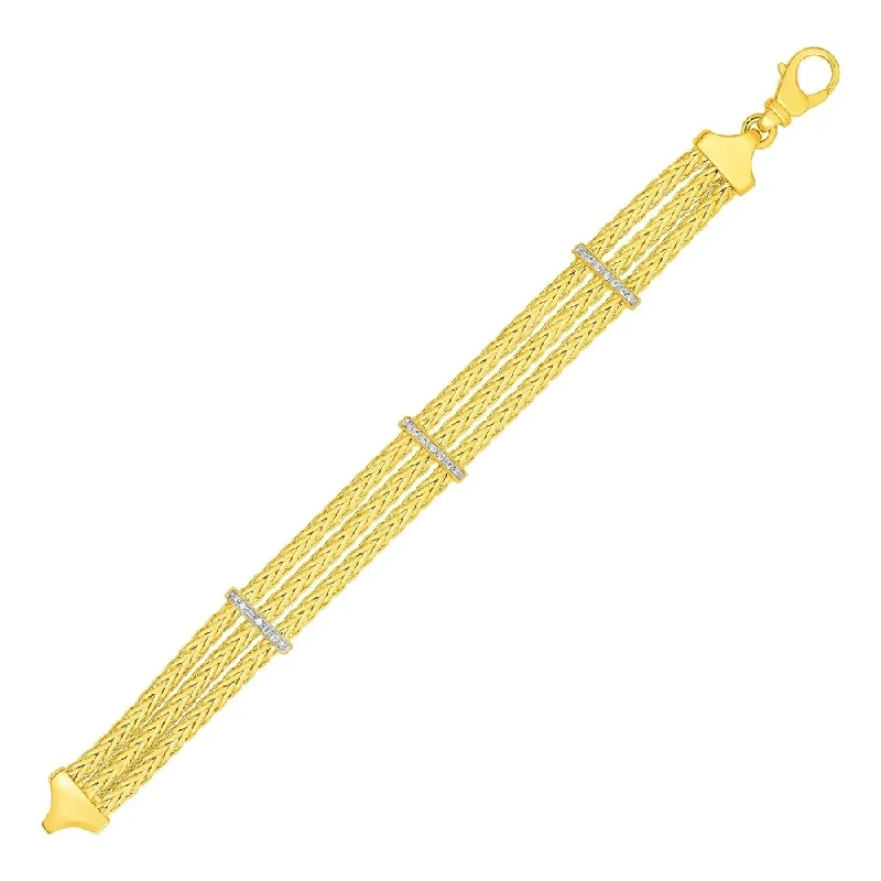 Women elegant bangles and bracelets -Three Strand Woven Rope Bracelet with Diamond Accents in 14k Yellow Gold