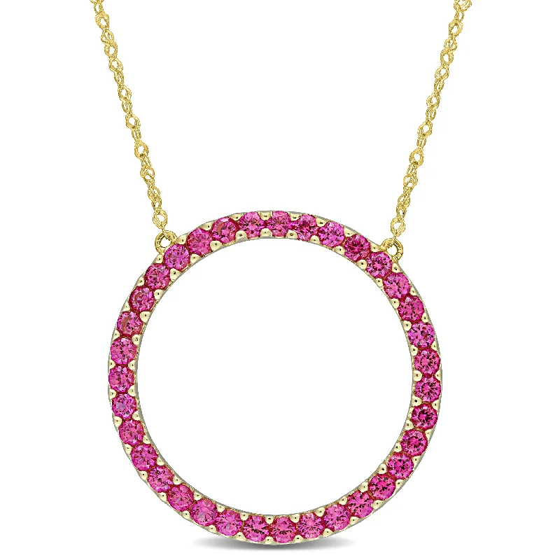 Women silver pendant necklaces -Miadora 10k Yellow Gold Created Ruby Circle of Life Birthstone Necklace