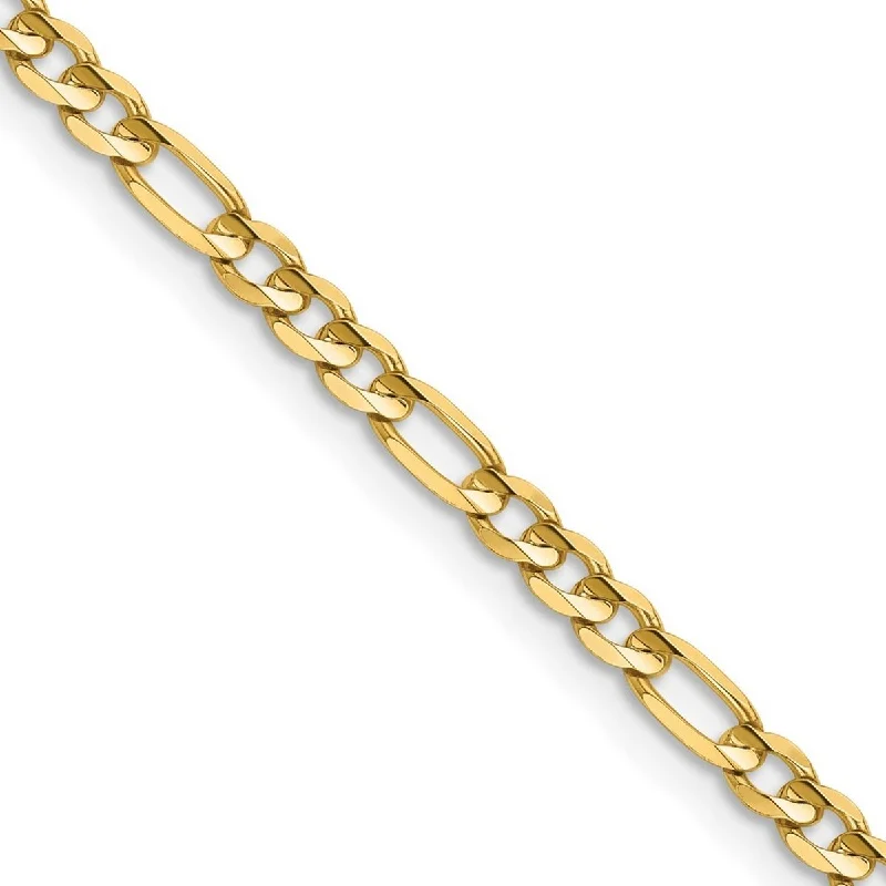 Women vintage charm bangles and bracelets -Curata 14k Yellow Gold Solid Polished 3mm Concave Open Figaro Chain Bracelet Lobster Claw