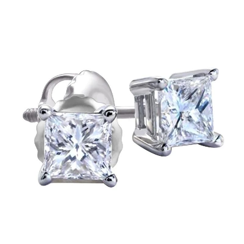 Women sapphire earrings -Premiere 1/2 CTW Diamond Solitaire Stud Earrings in 14KT White Gold