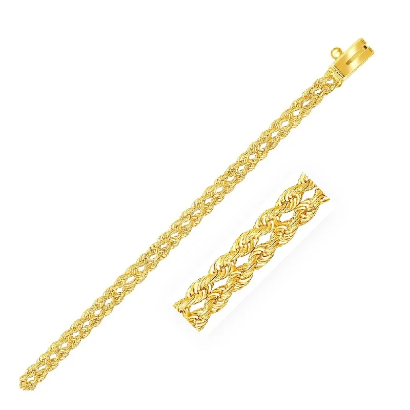 Women handmade bangles and bracelets -3.0 mm 14k Yellow Gold Two Row Rope Bracelet