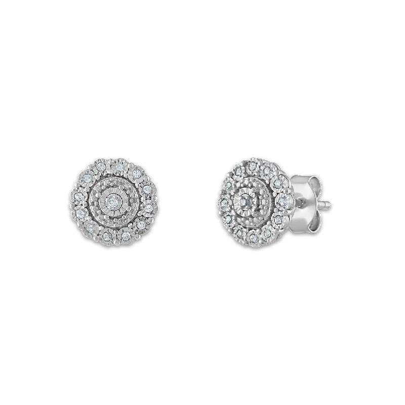 Women sapphire earrings -Sterling Silver 1/10 CTW Diamond Cluster Stud Earrings