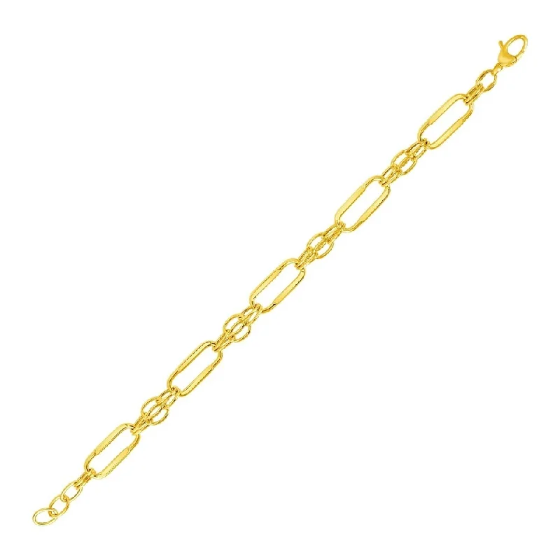 Women birthstone bangles and bracelets -14k Yellow Gold Bracelet with Polished Rectangular Oval Links