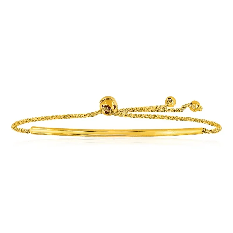 Women multi-color bangles and bracelets -14k Yellow Gold Smooth Curved Bar Lariat Design Bracelet