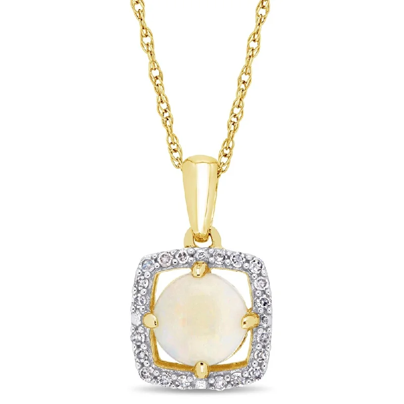 Women birthstone necklaces -Miadora 10k Yellow Gold Opal and 1/10ct TDW Diamond Floating Halo Necklace