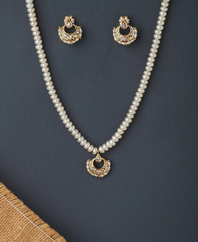 Women classic diamond necklaces -Traditional Real Pearl Necklace Set