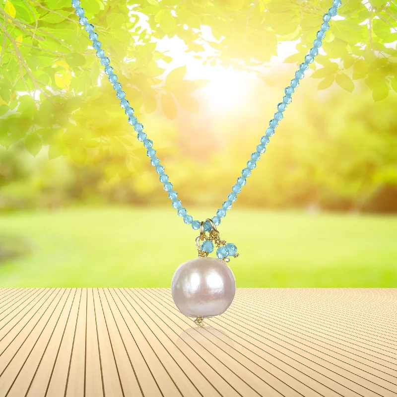 Women diamond-encrusted necklaces -Gold over Sterling Silver Freshwater Pearl & Aquamarine Necklace