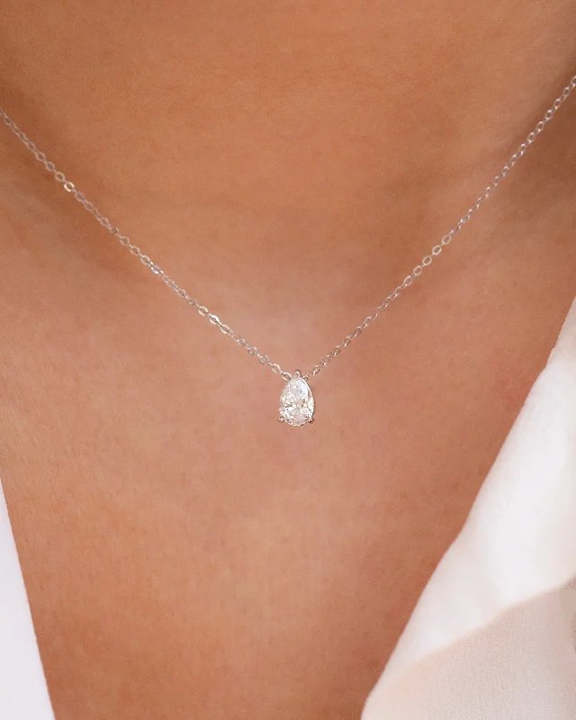 Women vintage-inspired necklaces -Pear Cut Diamond Solitaire Necklace