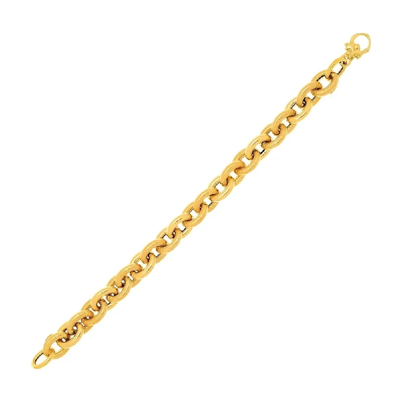 Women customized charm bangles and bracelets -14k Yellow Gold Textured Cable Chain Style Bracelet