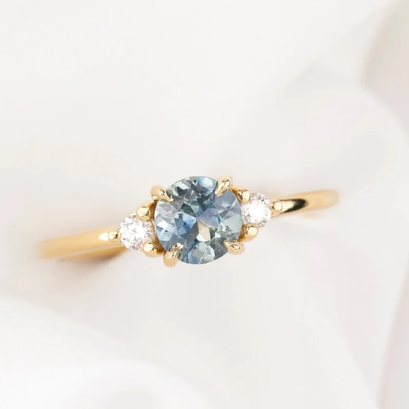 Women charm engagement rings -Emilie Ring 0.75ct Blue Green Montana Sapphire, 14k Yellow Gold (One of a kind)