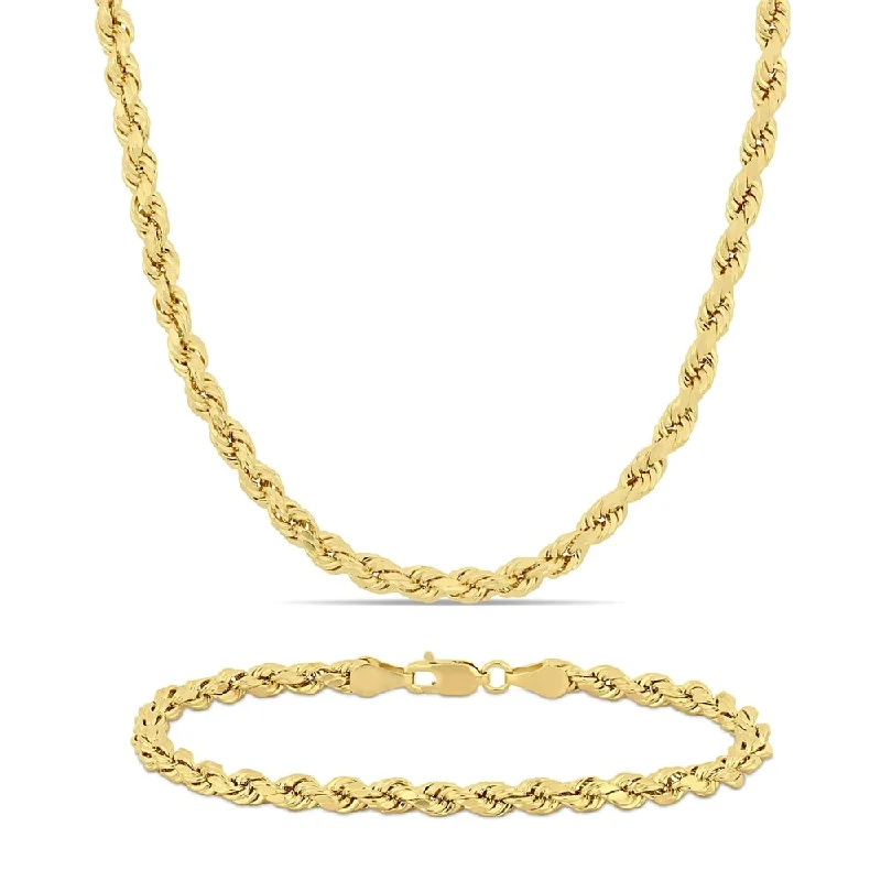 Women pearl and gold necklaces -Miadora 14k Yellow Gold Rope Chain Necklace and Bracelet Set (4 MM)