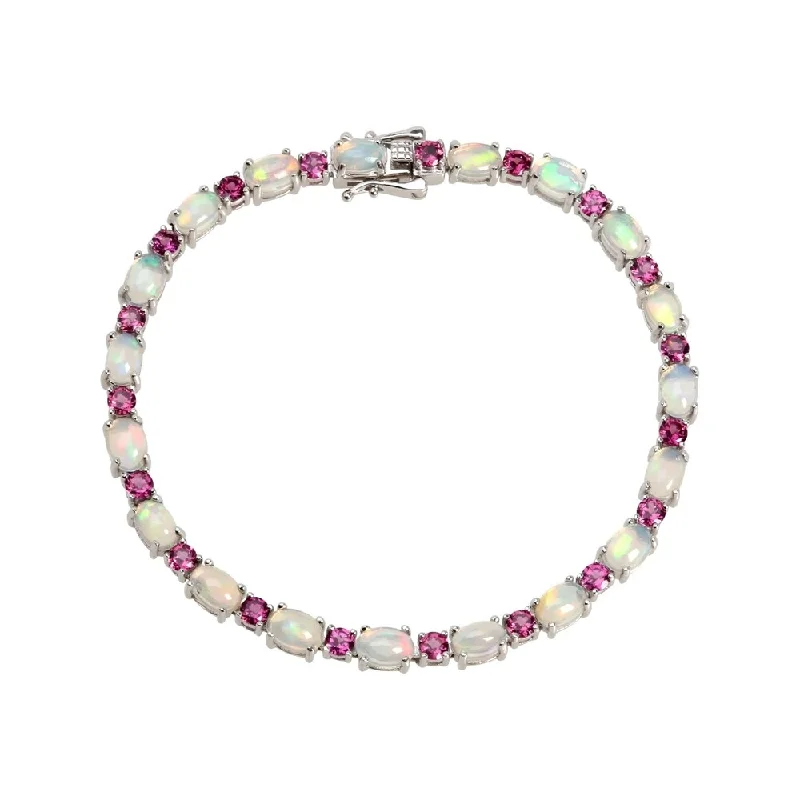 Diamond bangles and bracelets for women -Sterling Silver 7.25" Ethiopian Opal & Rhodolite Line Bracelet