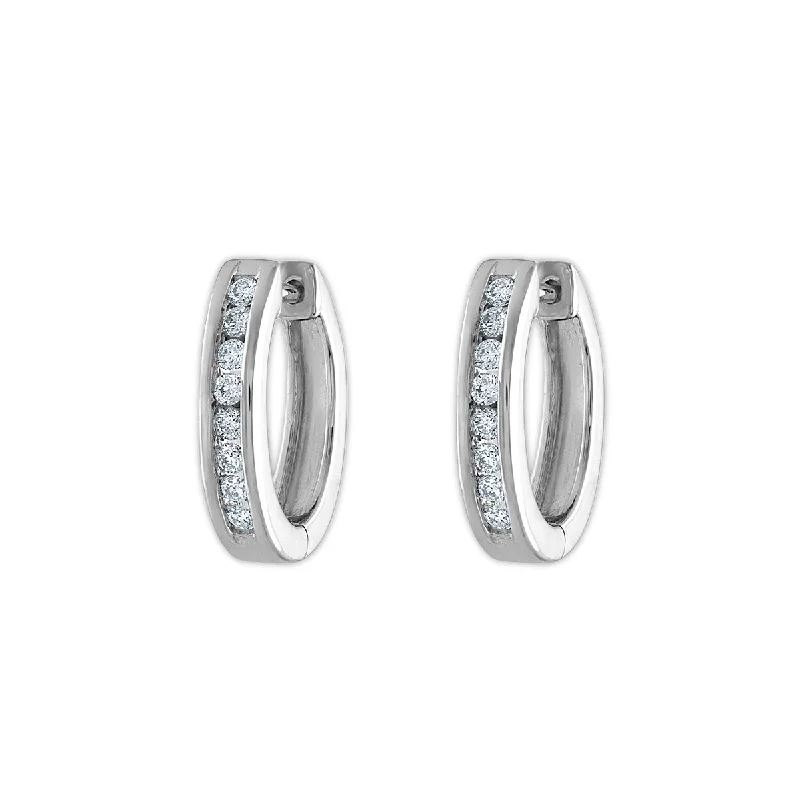 Women sparkly earrings -EcoLove 1/4 CTW Lab Grown Diamond Hoop Earrings in Rhodium Plated Sterling Silver