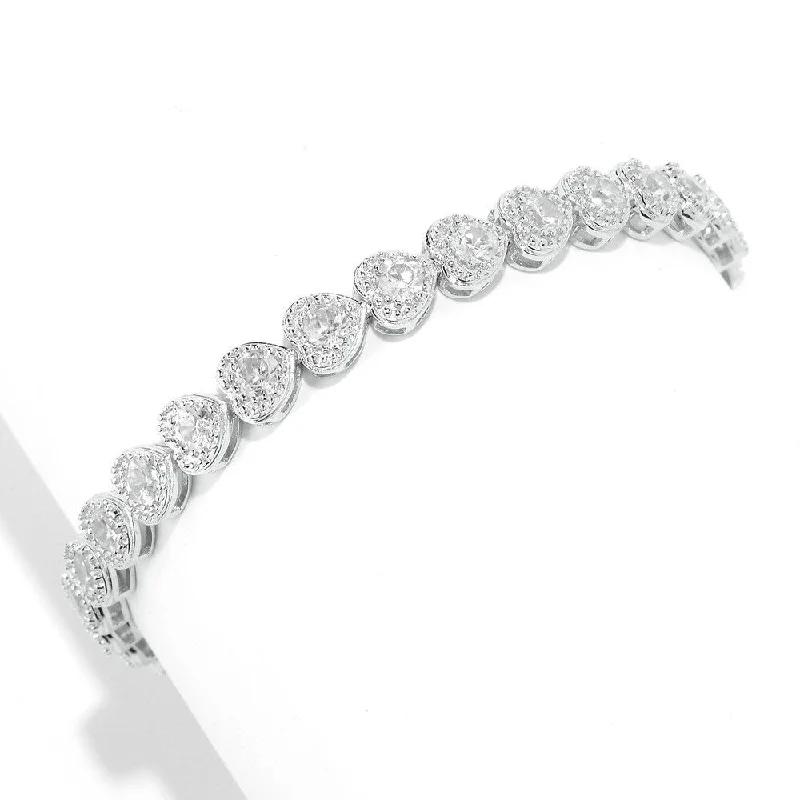 Women engraved bangles and bracelets -Sterling Silver White Zircon Heart Tennis Bracelet