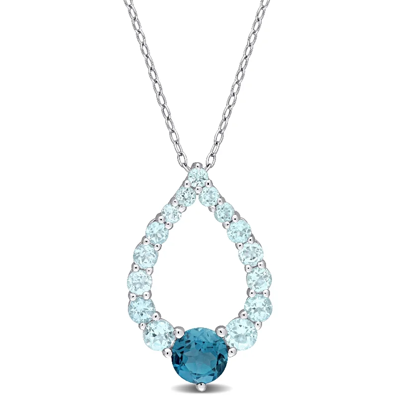 Women designer necklaces -Miadora London Blue Topaz and Sky Blue Topaz Open Teardrop Necklace in Sterling Silver