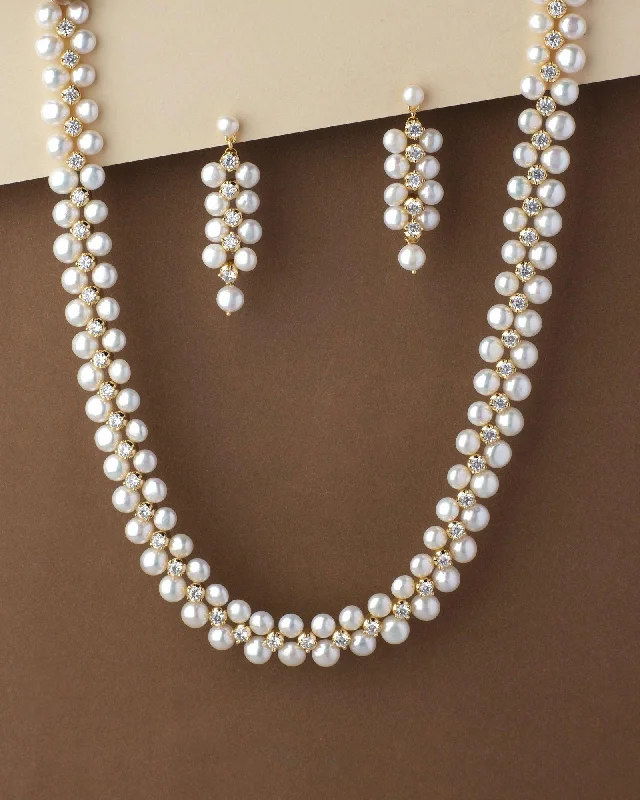 Women custom engraved necklaces -Ravishing Real Pearl Necklace Set