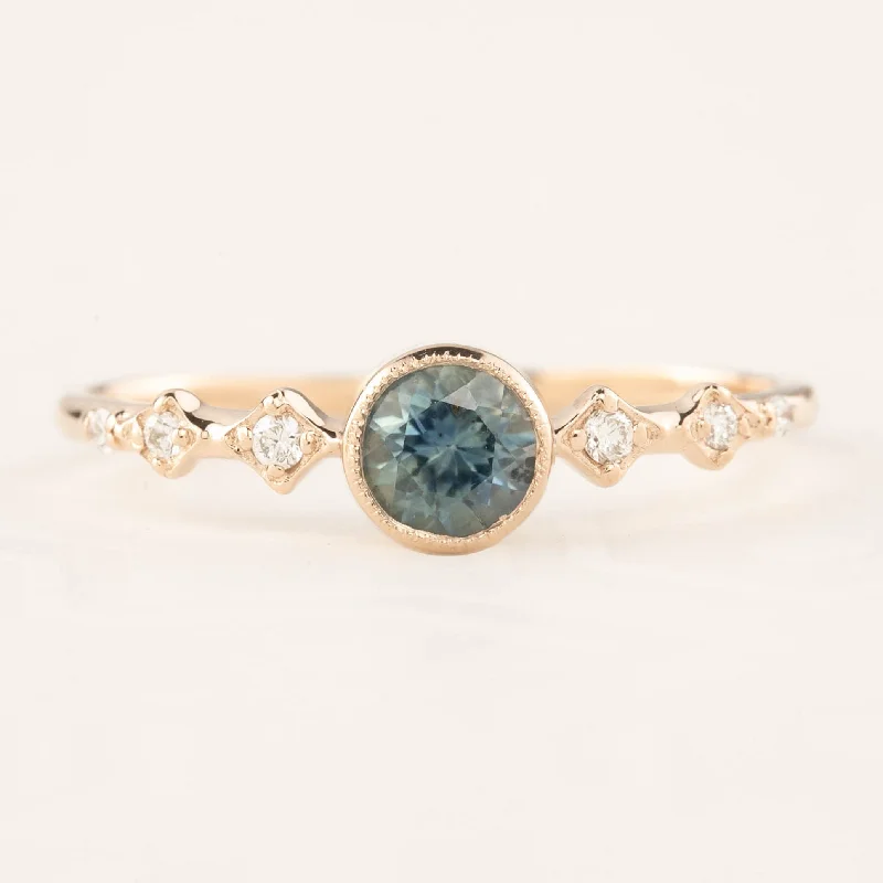 Women gemstone-studded engagement rings -Celeste Ring 4.5mm 0.45ct Blue Green Montana Sapphire, 14k Rose Gold