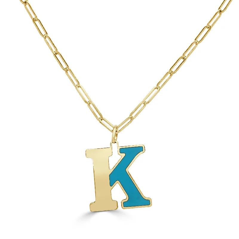 Women twisted chain necklaces -Joelle Turquoise Initial K Necklace 14K Yellow Gold 18-inch Inches