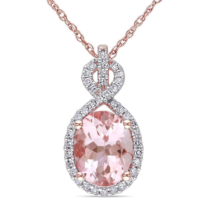 Women statement necklaces -Miadora 10k Rose Gold Morganite and 1/6ct TDW Diamond Necklace (G-H, I1-I2)