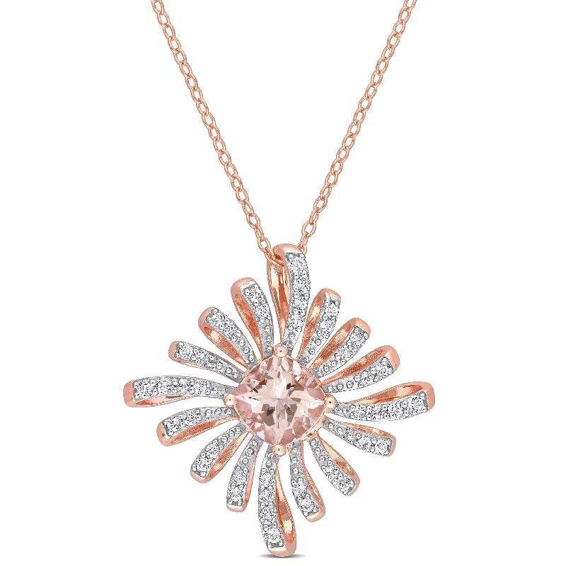 Women luxury necklaces -Miadora Morganite and White Topaz Floral Necklace in Rose Plated Sterling Silver