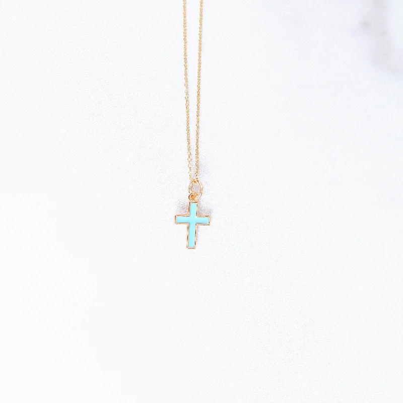 Women double-strand necklaces -Turquoise Cross Charm Necklace