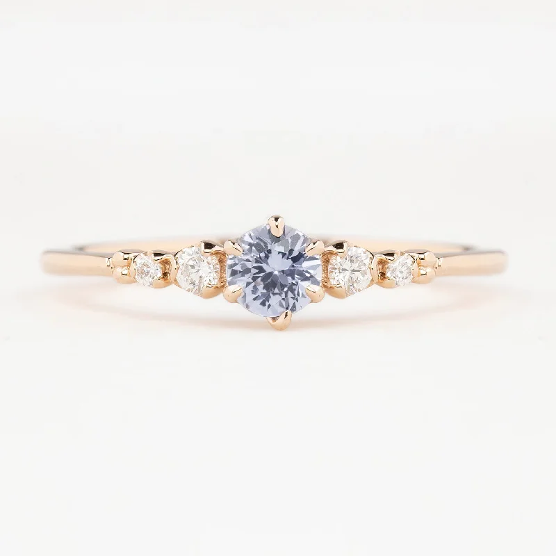 Women luxury gold engagement rings -Estel Fleur Six Prongs Ring 4mm 0.30ct Light Lavender Blue Round Ceylon Sapphire, 14K Rose Gold