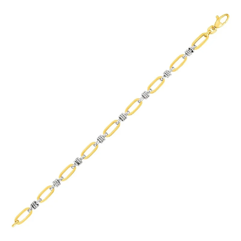 Women luxury pearl bangles and bracelets -Oval Link Bracelet with Link Details in 14k Yellow and White Gold