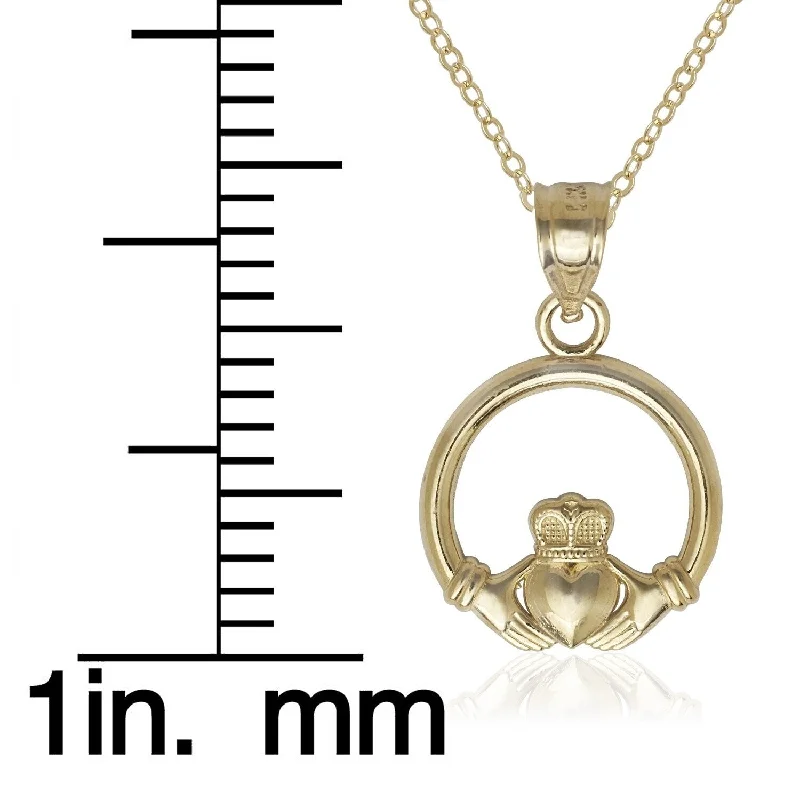 Women designer necklaces -Curata 14k Yellow Gold 18" Irish Celtic Crown Circle Pendant Necklace