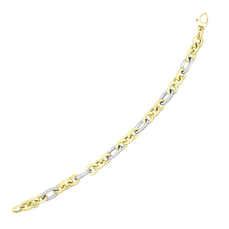 Women fashion bangles and bracelets -14k Two-Tone Gold Long and Short Style Oval Link Bracelet