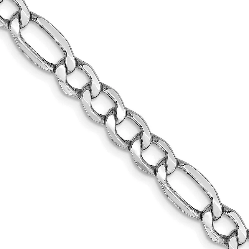 Women braided bangles and bracelets -Curata 14k White Gold Hollow Polished Lobster Claw Closure 5.35mm Semi solid Figaro Chain Bracelet