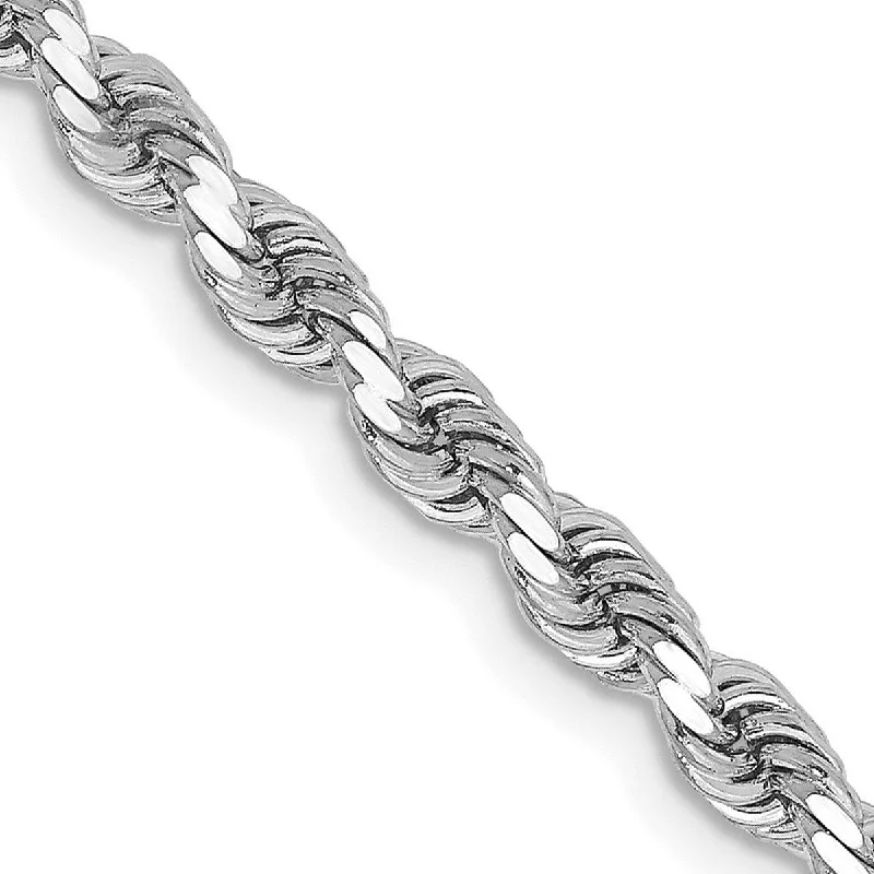 Women sleek bangles and bracelets -Curata 14k White Gold 3.25mm Sparkle Cut Rope With Lobster Clasp Chain Bracelet