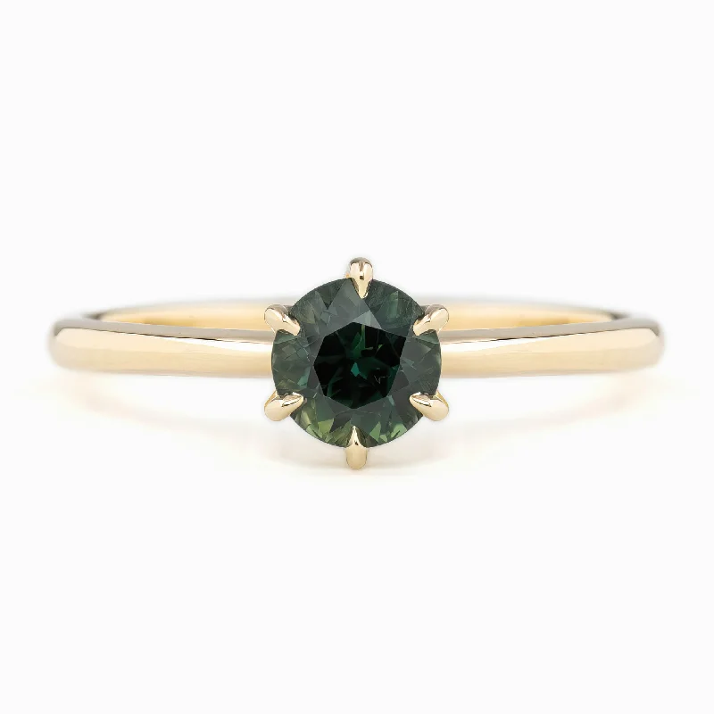 Women handcrafted engagement rings -Floryn Ring 0.76ct Peacock Green Queensland Sapphire, 14K Yellow Gold (One of a kind)