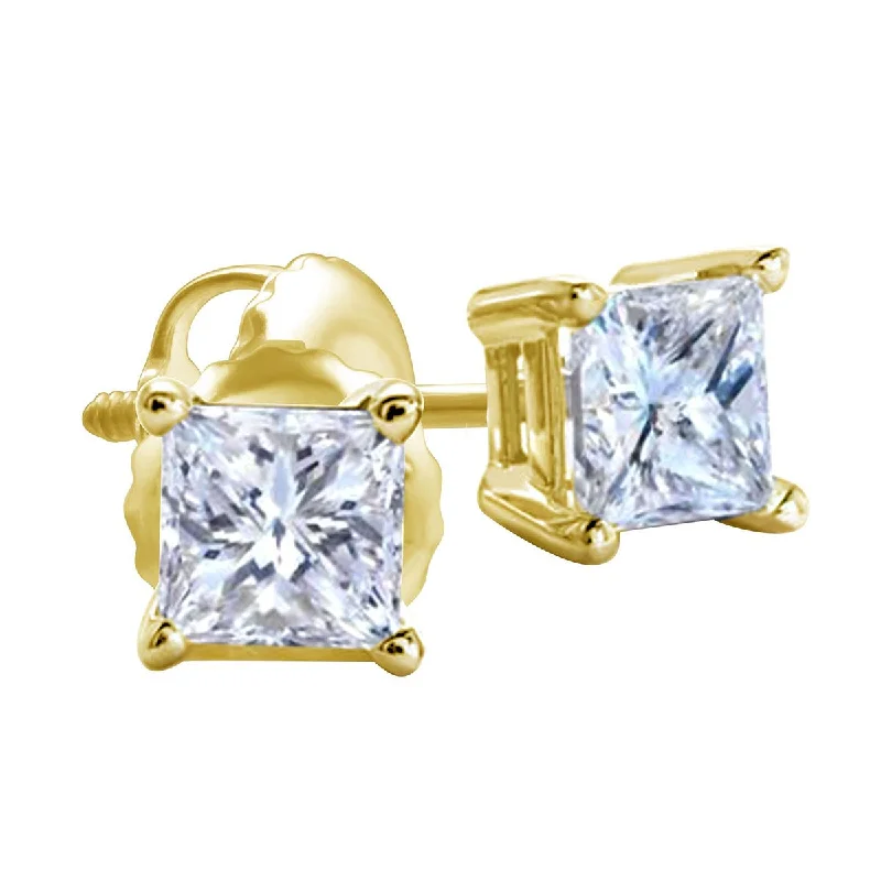 Women cubic zirconia earrings -Royale 1/4 CTW Diamond Solitaire Stud Earrings in 14KT Yellow Gold