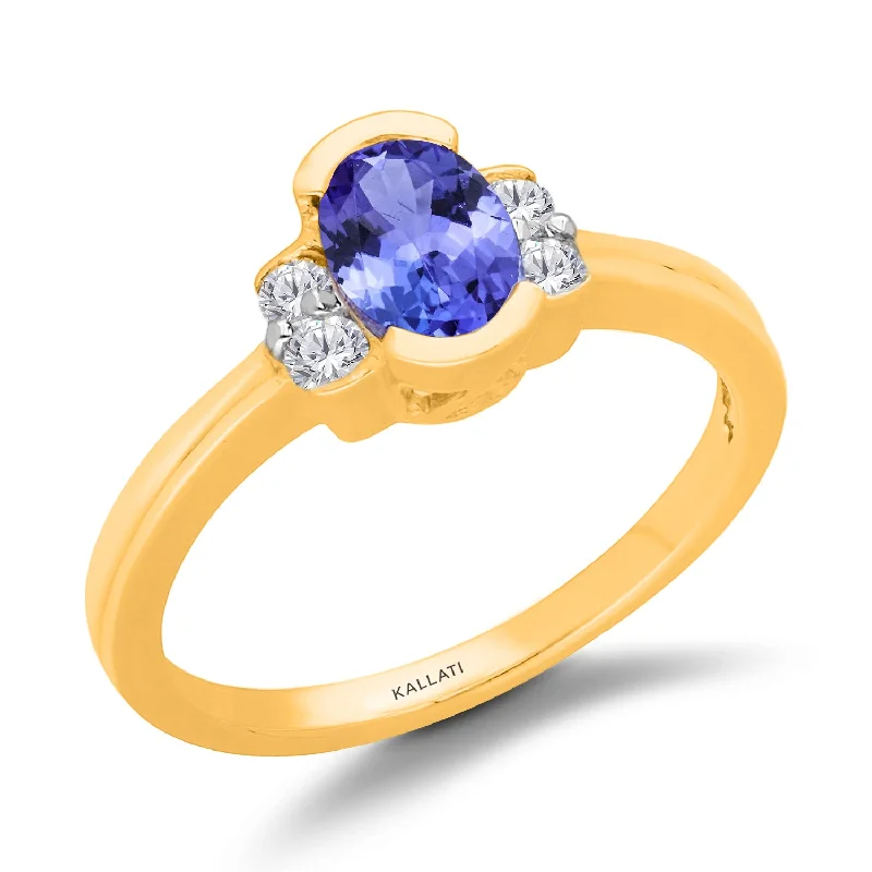 Women pearl and gold engagement rings -Kallati Tanzanite Diamond Ring