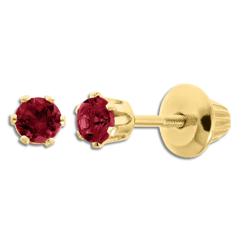 Women gold hoop earrings -Kiddie Kraft 14KT Yellow Gold Round Ruby Childrens Birthstone Stud Earrings