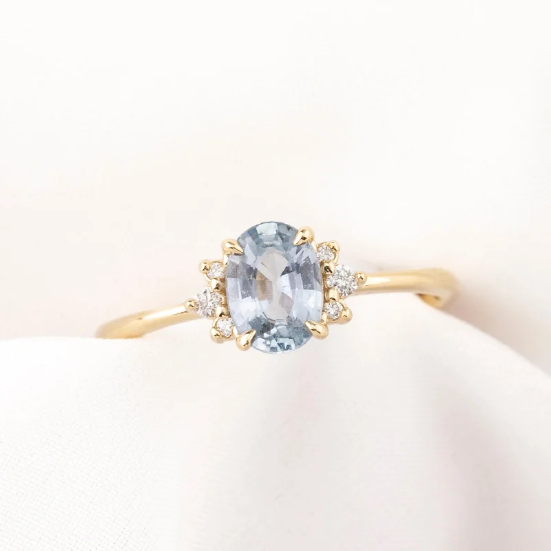 Women statement engagement rings -Lena Ring 0.85ct Light Blue Madagascar Sapphire, 14k Yellow Gold (One of a kind)