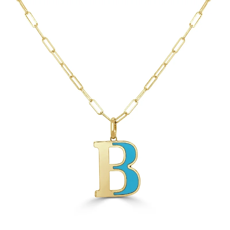 Women custom engraved necklaces -Joelle Turquoise Initial B Necklace 14K Yellow Gold 16-inch Inches