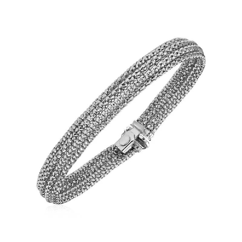 Women pearl bangles and bracelets -14k White Gold 7 1/4 inch Multi Strand Textured Bracelet