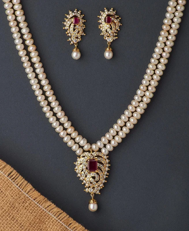 Women stacked necklaces -Traditional Pearl Necklace Set