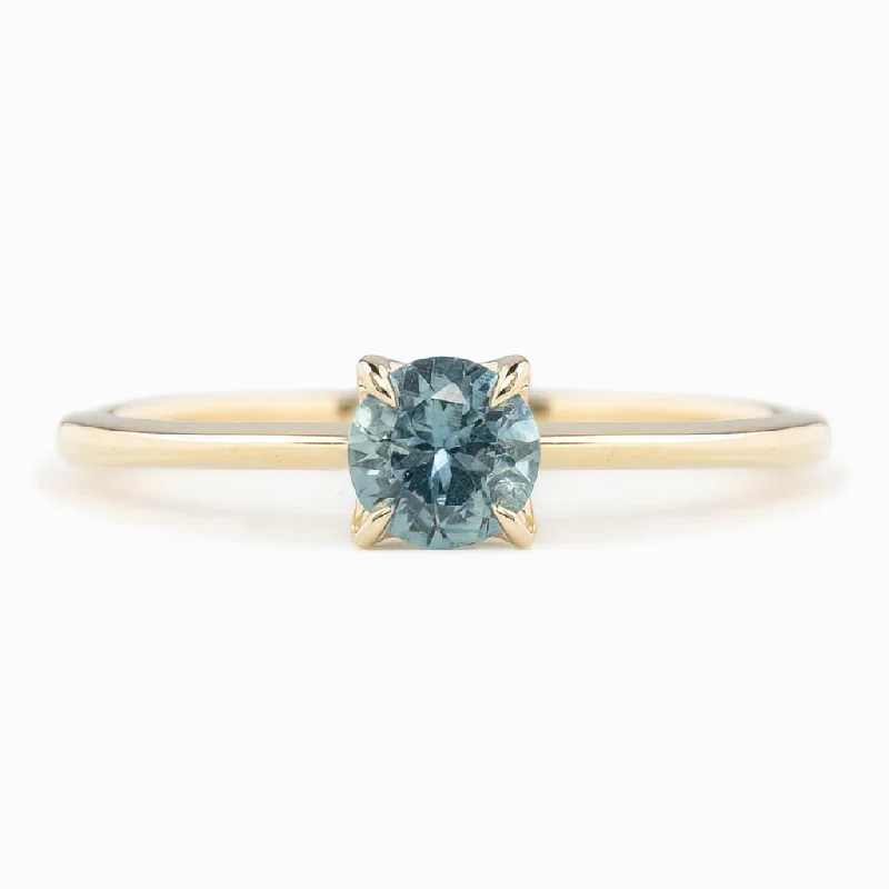 Women colorful gemstone engagement rings -Sara Ring 5mm 0.55ct Light Blue Green Montana Sapphire, 14k yellow gold