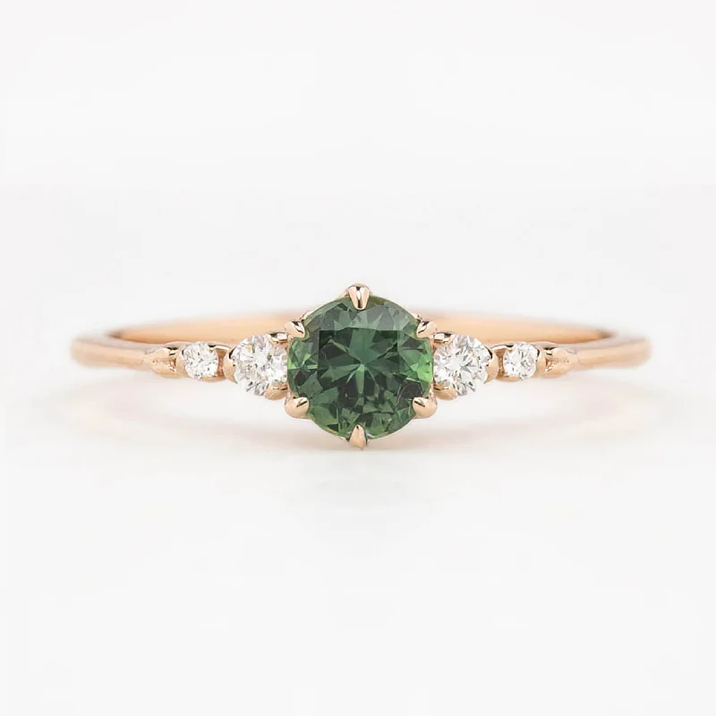 Women dainty engagement rings -Estel Fleur Six Prongs Ring 4.8mm 0.50ct Peacock Green Round Queensland Sapphire 14K Rose Gold